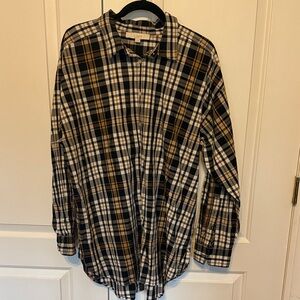 LOFT Black and Tan Plaid Shirt